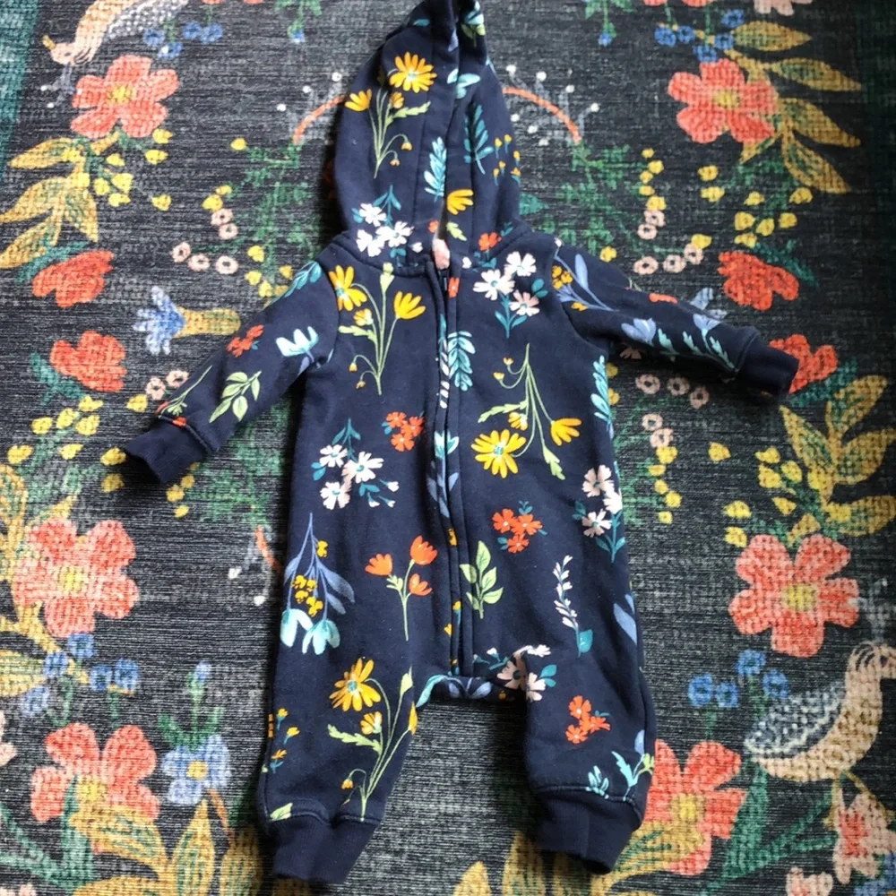 Carters Baby Girl Hooded Floral Jumpsuit, Size 3 Months